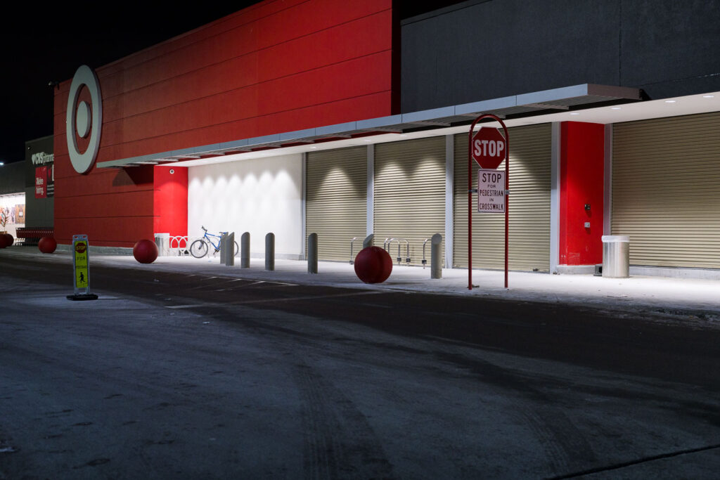 Target across from the former Third Precinct with security shutters lowered.