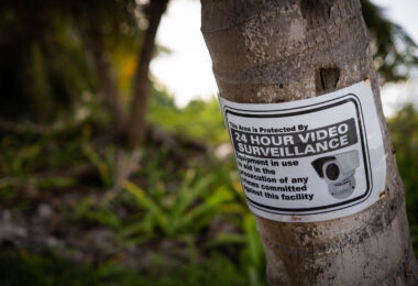 A sign taped to a tree in San Pedro Belize.