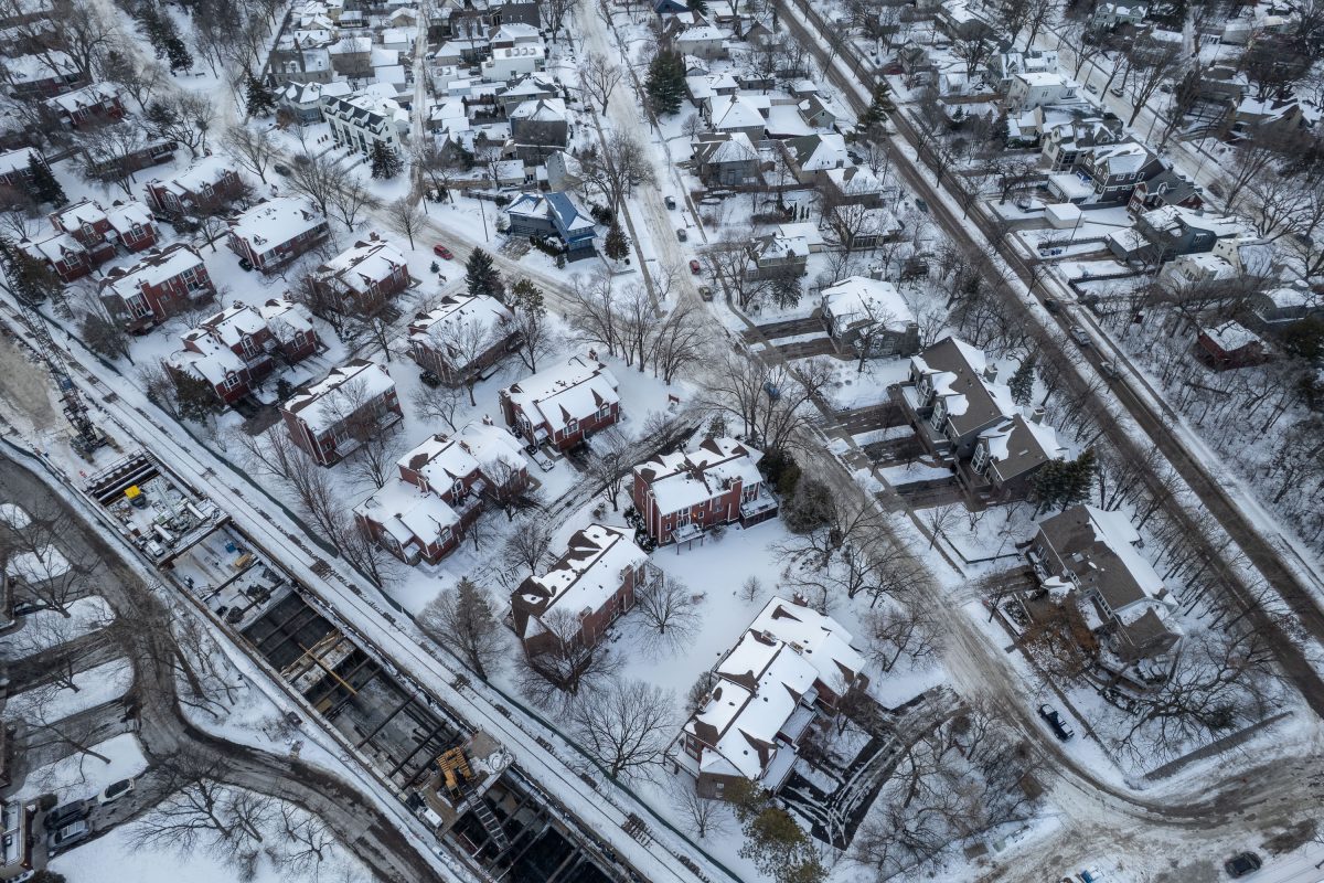 Aerial view of Kenilworth Tunnel LRT construction
