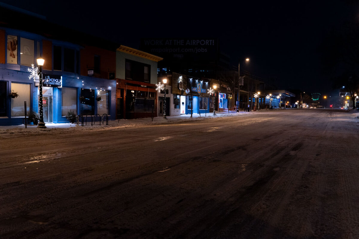 An empty Hennepin Avenue in Uptown Minneapolis