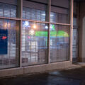 Security shutters on the windows of an AT&T Store on Lake Street in Minneapolis.