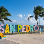 The San Pedro sign on Ambergris Caye, Belize during the holidays.