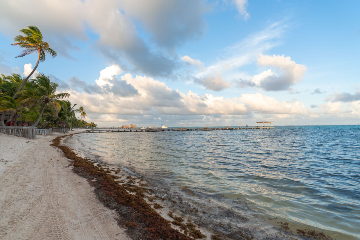 Caribbean Sea and Ambergris Caye in Belize.