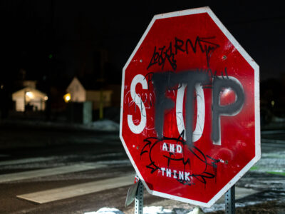 Minneapolis Stop Sign with "FTP" Graffiti
