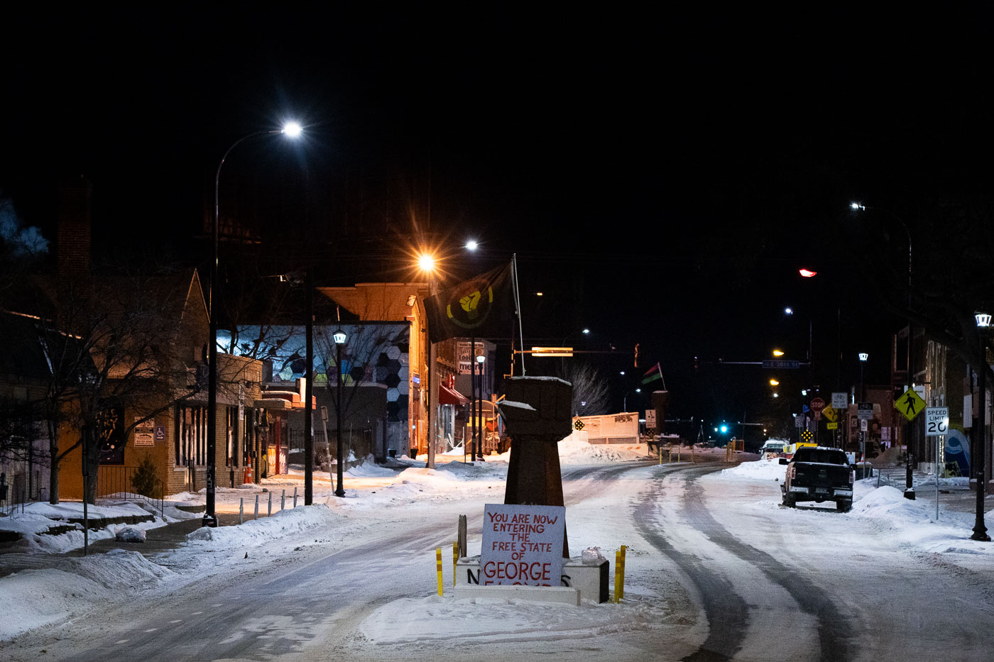 George Floyd Square on a frigid cold night