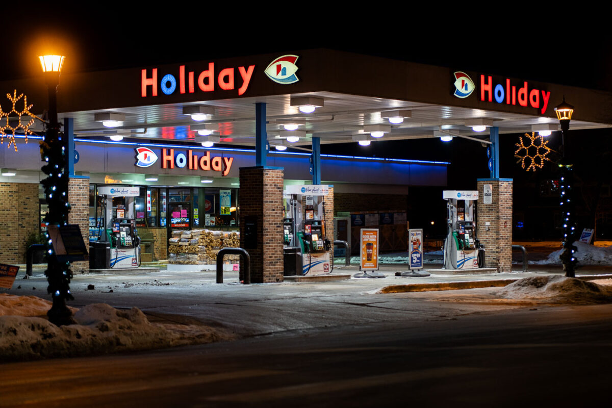 Holiday Gas Station on frigid night