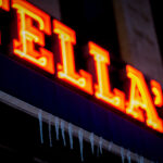 Ice hanging from the Stella’s sign in Uptown Minneapolis on a night temperatures hit -16F.