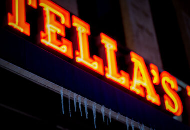 Ice hanging from the Stella’s sign in Uptown Minneapolis on a night temperatures hit -16F.