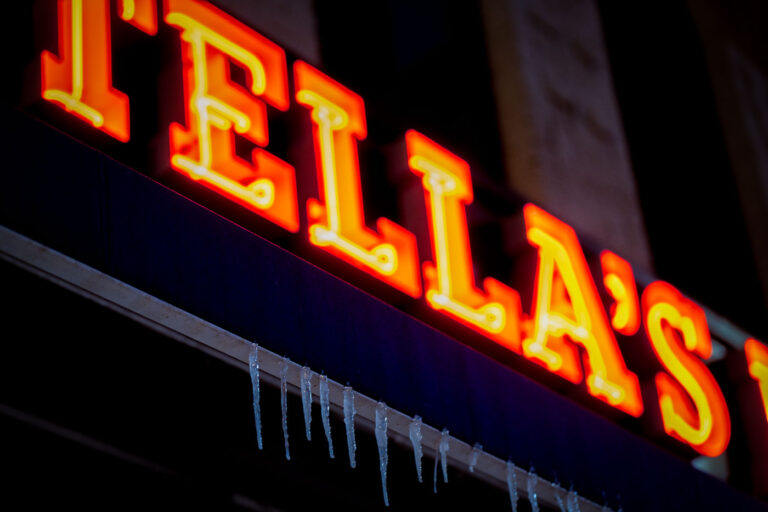 Ice at Stella's in Uptown Minneapolis 2 Ice hanging from the Stella’s sign in Uptown Minneapolis on a night temperatures hit -16F.