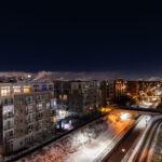 Steam from buildings on a night that reached double digit low temperatures.