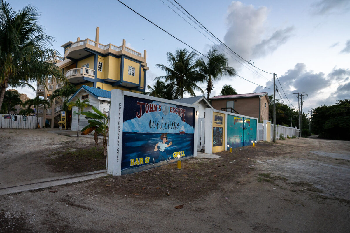 A bar and grill called "John's Escape" on what was once John McAfee's property.