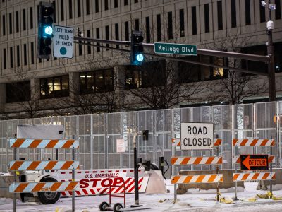 Road Closed US Marshal Barricades, St. Paul Federal Building
