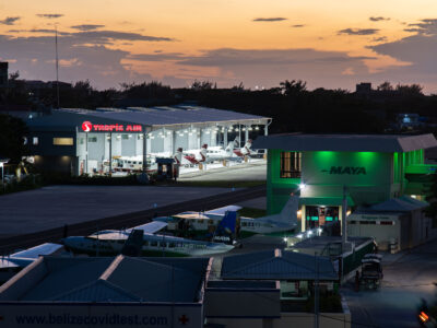 San Pedro Airport, Ambergris Caye, Belize at Dusk