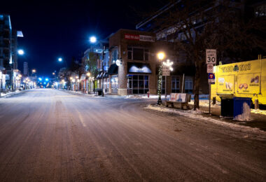 Lagoon Ave in Uptown Minneapolis after snowfall.