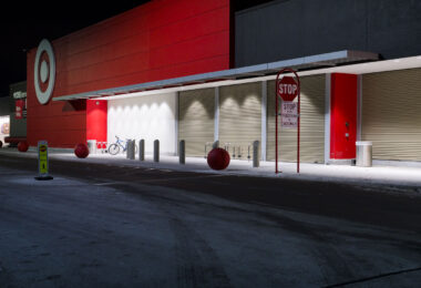 Target across from the former Third Precinct with security shutters lowered.