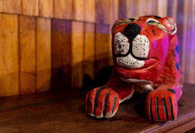A wood carving found at Captain Morgan's resort in Belize.