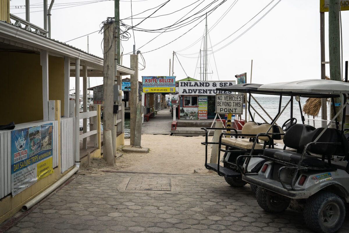 Golf Carts parked on Ambergris Caye in San Pedro Belize.