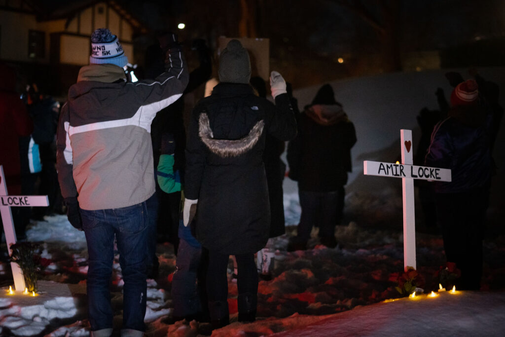 Activists spoke and led chants outside the home of Minneapolis Police Chief Huffman following last weeks killing of Amir Locke by MPD. To neighbors: “Come down here & hold your murderous cop neighbor accountable!" “Hey hey! ho ho! amelia huffman has got to go!” Windchill: -7°F