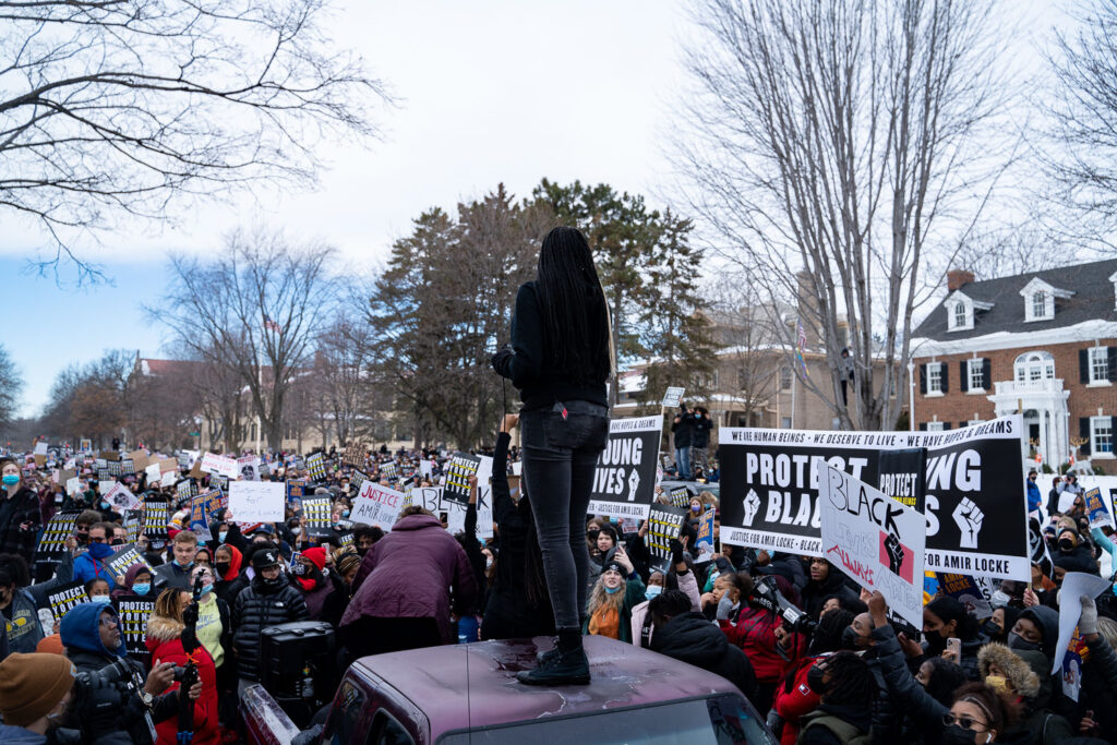 High school students from around the area walked out at noon to march to the Minnesota Governor's Mansion. They are demanding justice for Amir Locke as well as the resignation of interim Minneapolis Police Chief Amelia Huffman and Minneapolis Mayor Jacob Frey.