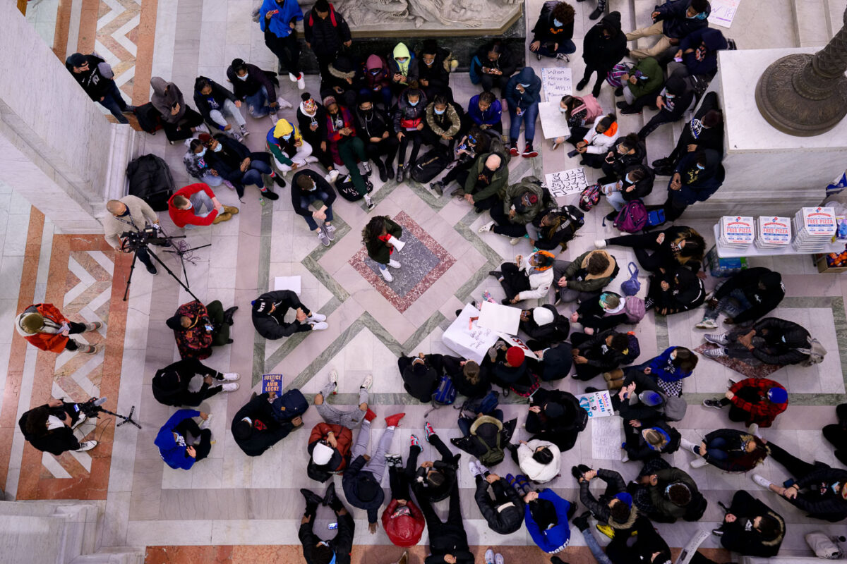 Students from Minneapolis North High walked out of class today and met at Minneapolis City Hall. They shared stories of being black in America while asking for justice for Amir Locke.