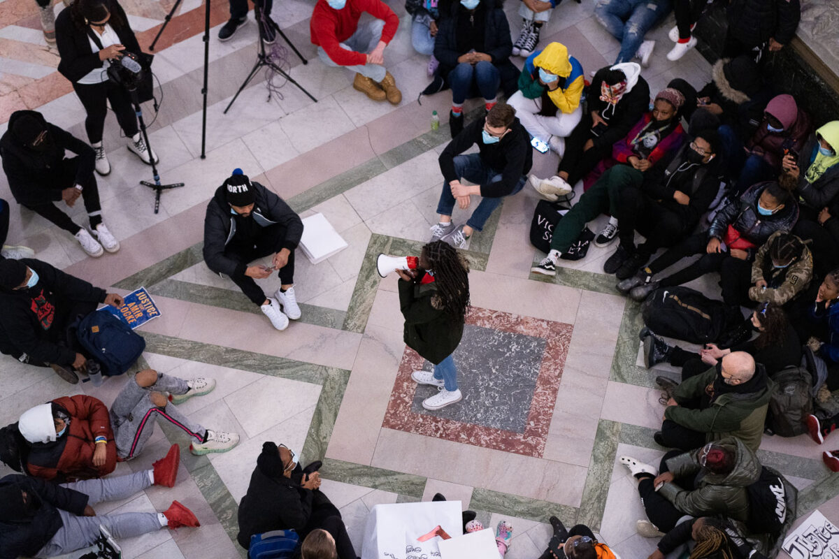 Students from Minneapolis North High walked out of class today and met at Minneapolis City Hall. They shared stories of being black in America while asking for justice for Amir Locke.