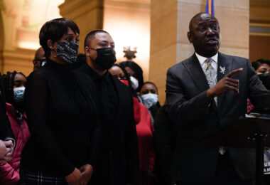 Amir Locke’s mother joined by families of Jamar Clark, Winston Smith & others: “I gave birth to him 11/11/99. He dies 2/2/22. My son was 22. His name was Amir and we gave birth to a prince.” Collectively w/ attorney Ben Crump they ask for President Biden to ban no-knock warrants.