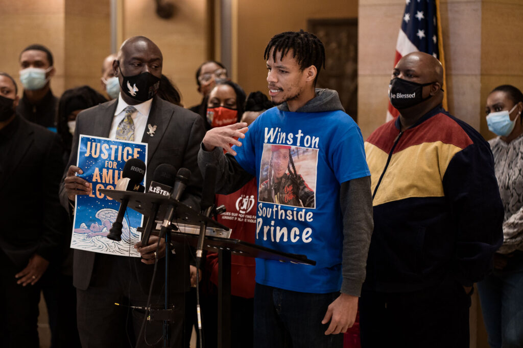 Amir Locke’s mother joined by families of Jamar Clark, Winston Smith & others: “I gave birth to him 11/11/99. He dies 2/2/22. My son was 22. His name was Amir and we gave birth to a prince.” Collectively w/ attorney Ben Crump they ask for President Biden to ban no-knock warrants.