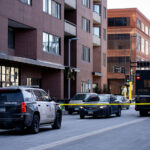 Outside Bolero Flats on Marquette Ave in Minneapolis where an officer shot and killed a man on the 7th floor. Interim Minneapolis police chief Amelia Huffman says 9 seconds after making entry to the apartment 1 officer shot the victim who was holding a gun in his hand.