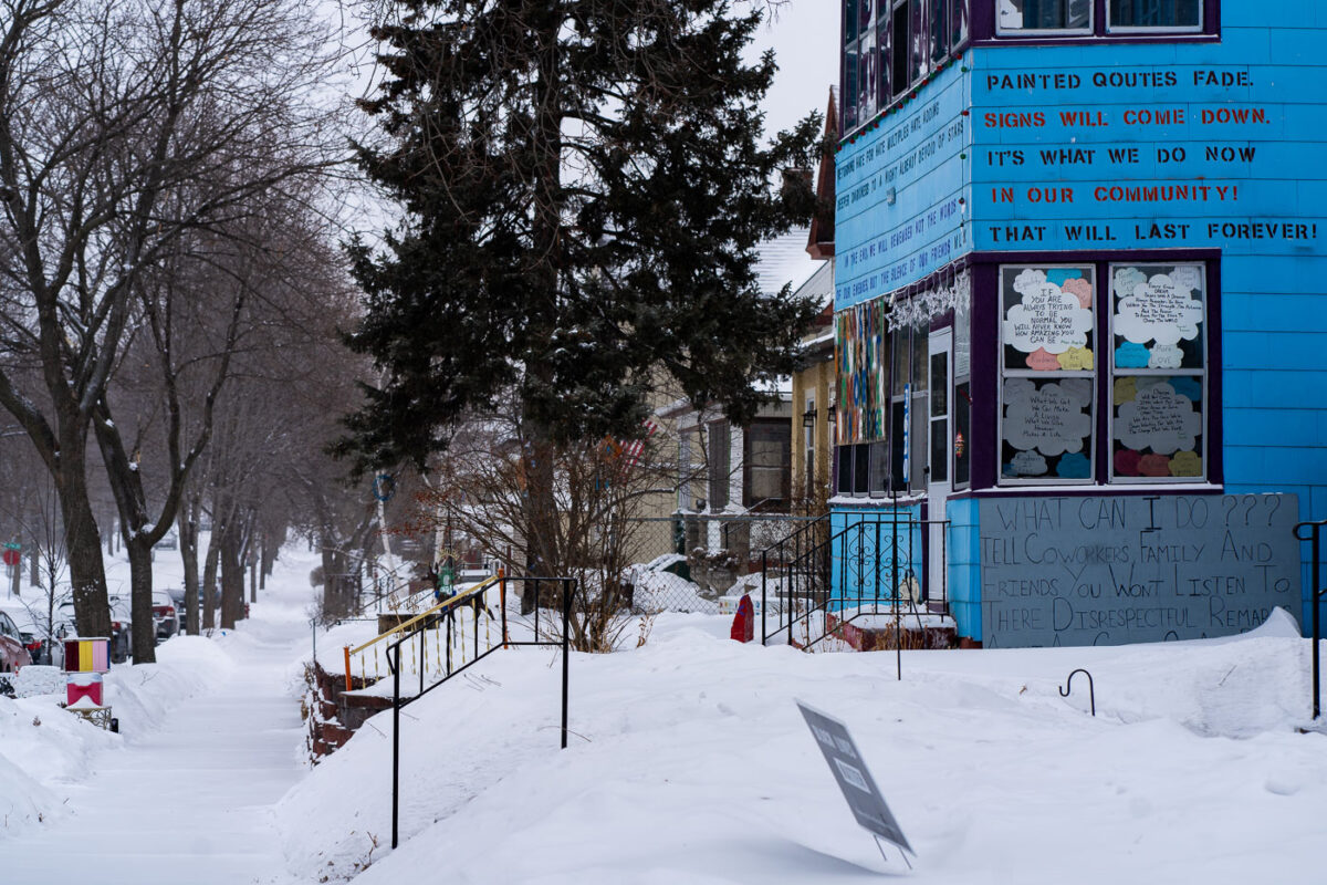 South Minneapolis Home Messages Near George Floyd Square in Winter