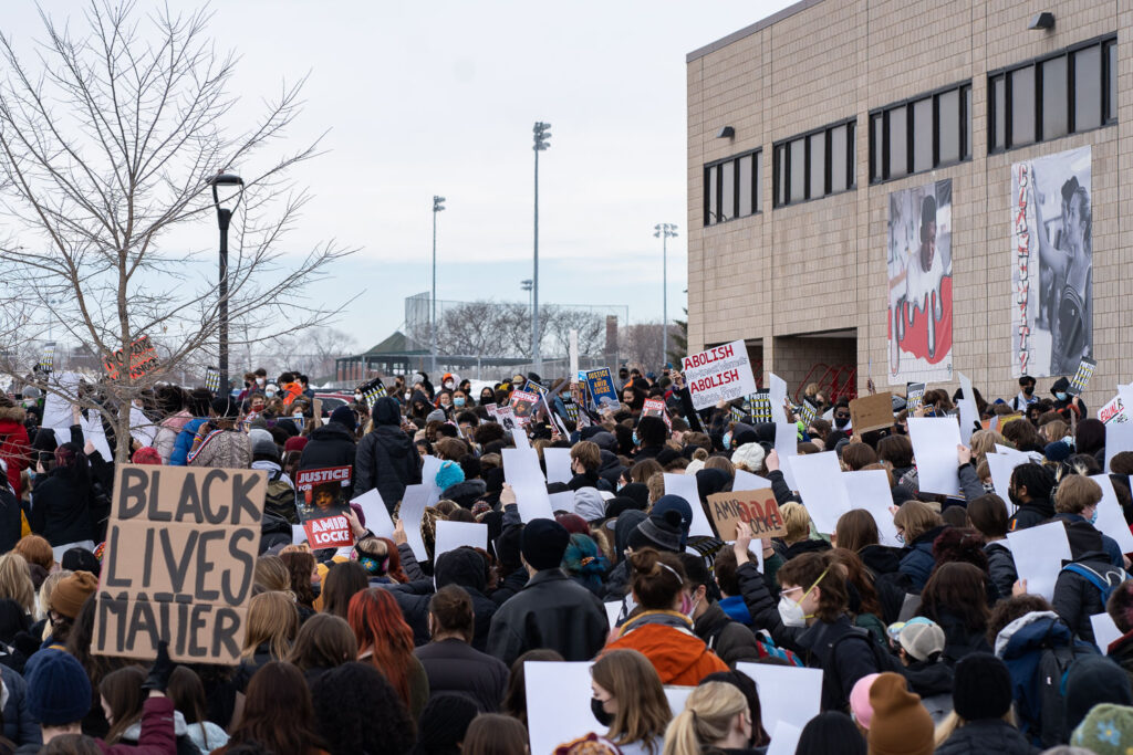 February 8, 2022 - St. Paul, Minn. -- High school students from aroudn the area march to the Minnesota Governor's Mansion demanding justice for Amir Locke.