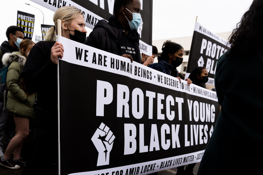 February 8, 2022 - St. Paul, Minn. -- High school students from aroudn the area march to the Minnesota Governor's Mansion demanding justice for Amir Locke.
