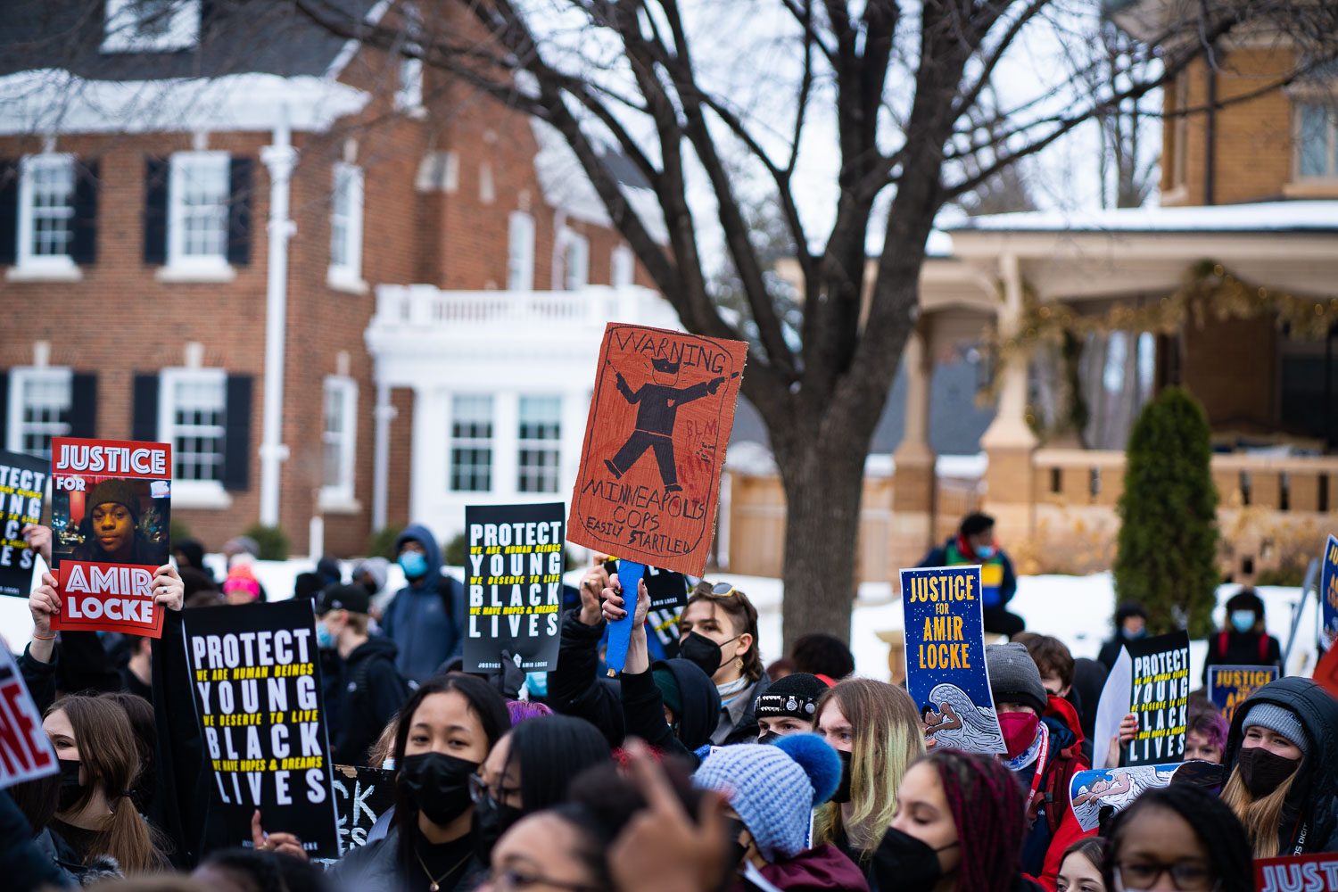 February 8, 2022 - St. Paul, Minn. -- High school students from aroudn the area march to the Minnesota Governor's Mansion demanding justice for Amir Locke.