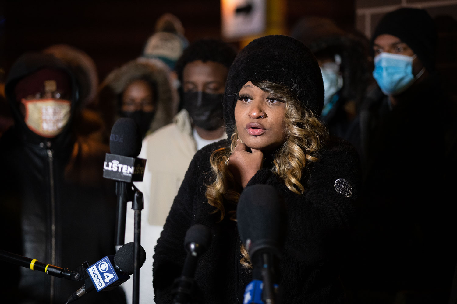 Civil rights attorney Nekima Levy Armstrong, CAIR-MN and MN Senate candidate Zaynab Mohamed, activists DJ Hooker & Toshira Garraway Allen speak out in a cold 1°F night asking for the prompt release of information regarding the shooting death of Amir Locke by police this morning.