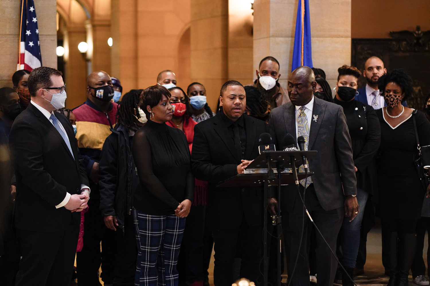 February 10, 2022 - St. Paul, Minn. -- Amir Locke’s mother joined by families of Jamar Clark, Winston Smith & others: “I gave birth to him 11/11/99. He dies 2/2/22. My son was 22. His name was Amir and we gave birth to a prince.” Collectively w/ attorney Ben Crump they ask for President Biden to ban no-knock warrants.