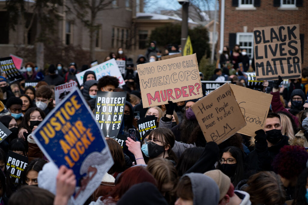 February 8, 2022 - St. Paul, Minn. -- High school students from aroudn the area march to the Minnesota Governor's Mansion demanding justice for Amir Locke.