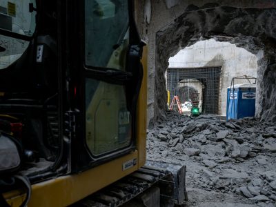 Excavator Beside Rubble in I-35W Stormwater Tunnel, Minneapolis