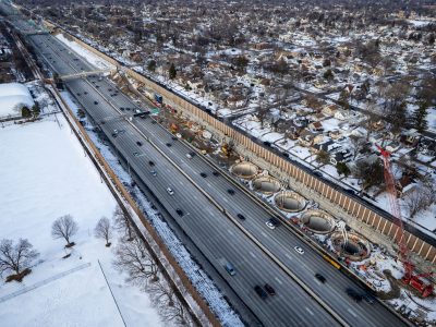 Aerial of Shaft Sites Along I-35W Through Kingfield