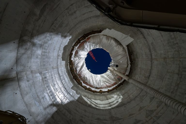 Interior Shaft, MnDOT I-35W Stormwater Storage Facility 3 Interior view of MnDOT I-35W stormwater storage tunnel looking upward toward circular opening.
