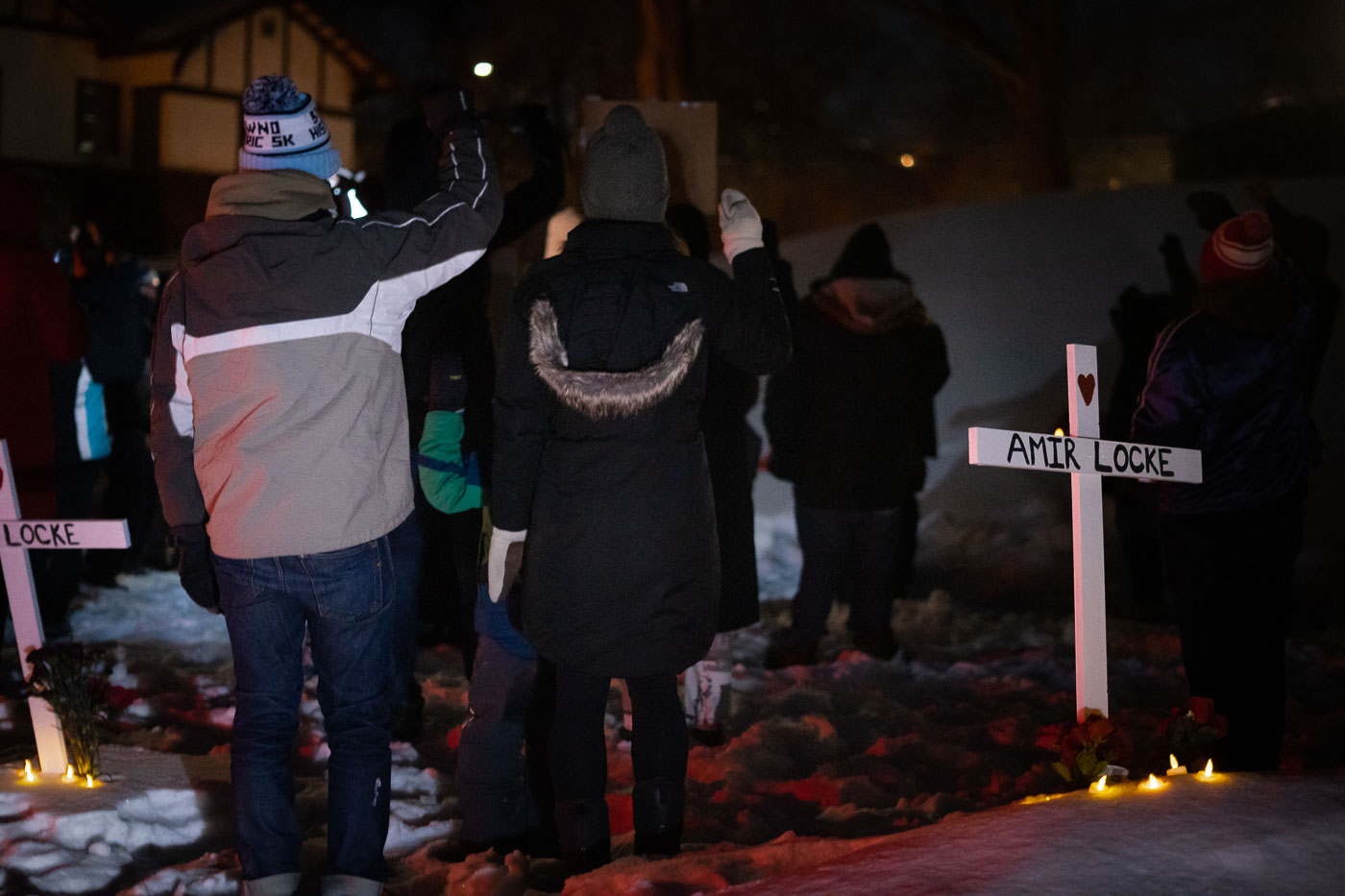 On February 4, 2022, protesters gathered outside the Minneapolis home of Police Chief Amelia Huffman to protest the killing of Amir Locke by the Minneapolis Police Department. The demonstration occurred in sub-zero temperatures and featured chants and the placement of memorial crosses bearing Locke's name. This event was part of a series of protests and community responses following Locke's death, highlighting ongoing tensions and demands for police reform in Minneapolis.