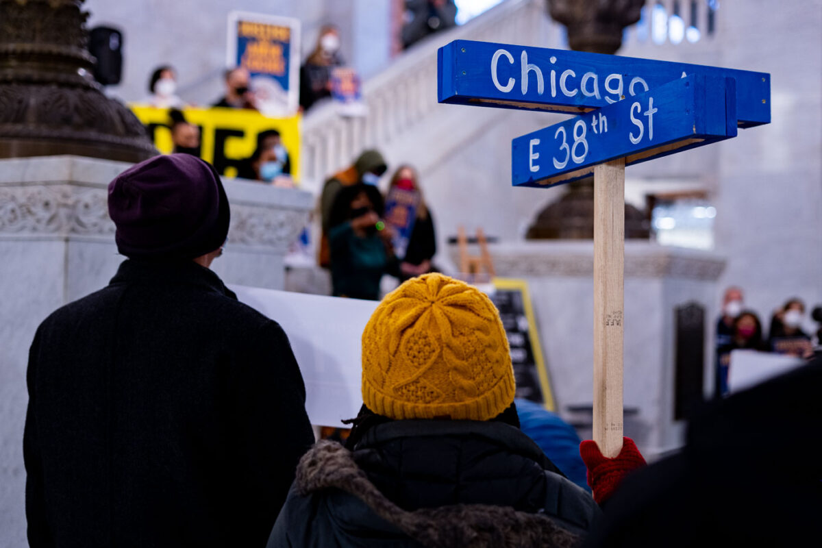 Minneapolis City Hall Protest: Chicago & E 38th St Sign
