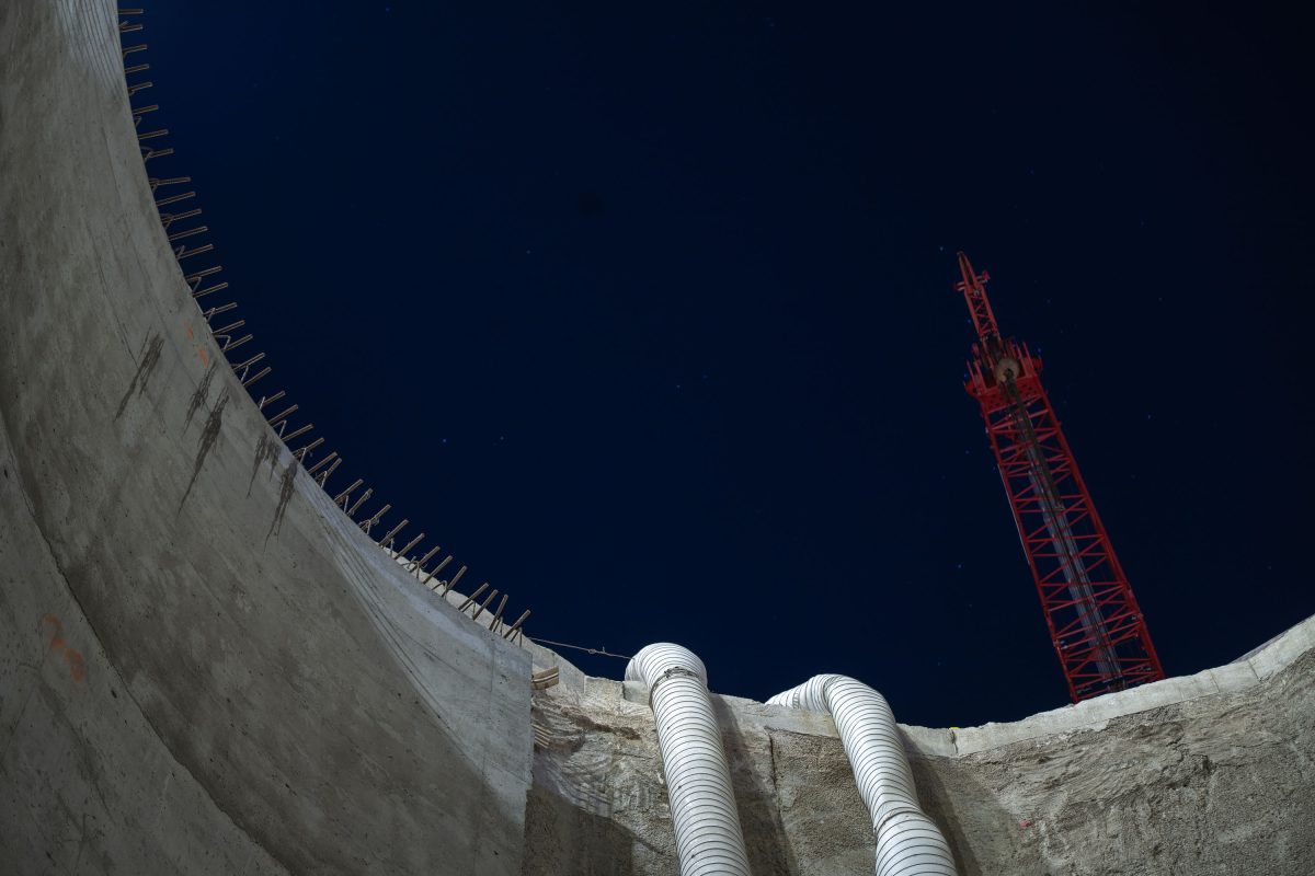 Ventilation Pipes and Tower Crane, I-35W Stormwater Storage Facility, Minneapolis