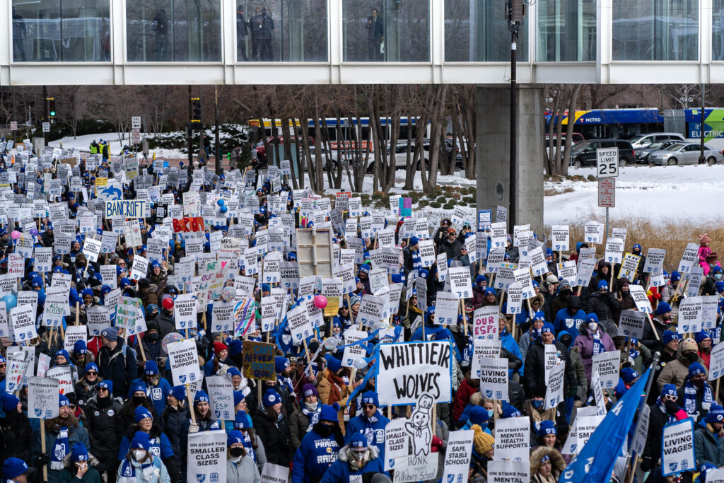 Educators from Minneapolis Schools march through downtown Minneapolis on day 3 of their strike.