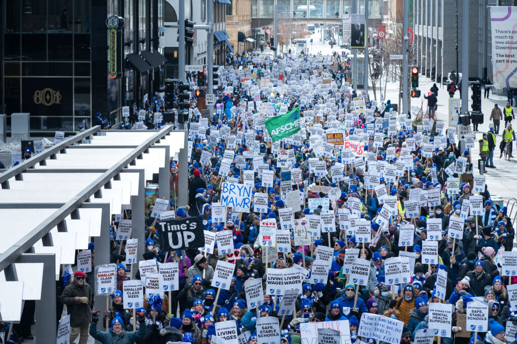 Educators from Minneapolis Schools march through downtown Minneapolis on day 3 of their strike.