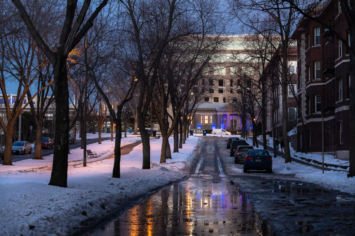 Uptown Minneapolis Street in Winter Snow