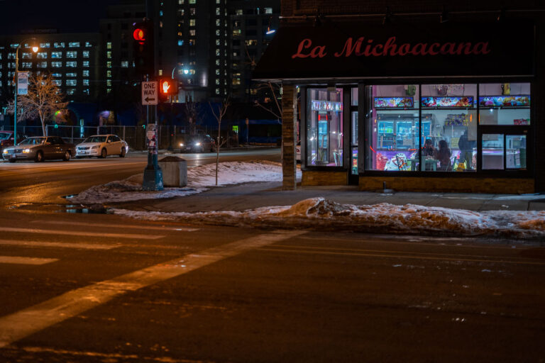 La Michoacana Ice Cream Shop, Lake Street, Minneapolis at Night 1 La Michoacana ice cream shop is illuminated at night on Lake Street in Minneapolis. This establishment is known for serving traditional Mexican ice cream and treats, functioning as a cultural gathering point for the community. Lake Street is a significant commercial corridor in Minneapolis, recognized for its diverse businesses and its role as a central hub, particularly noted for its involvement in the 2020 Minneapolis Uprising.
