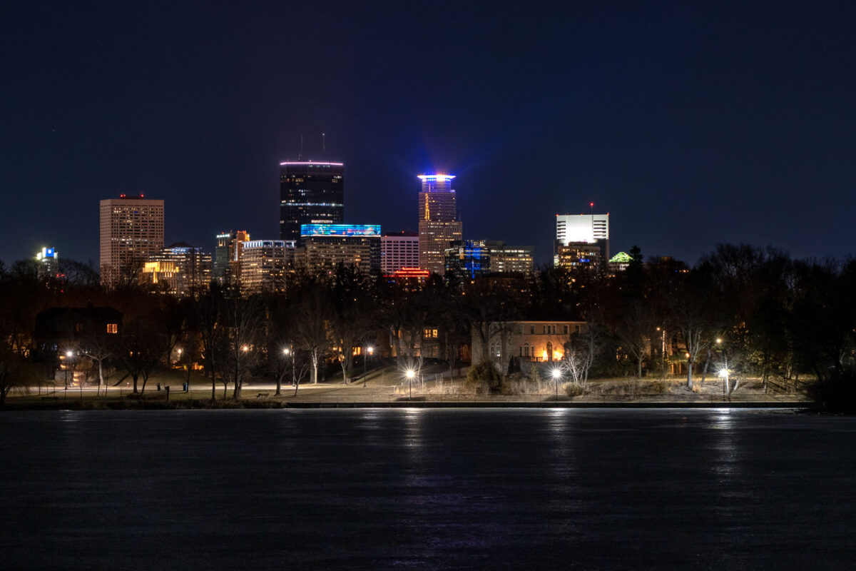 Minneapolis Skyline from Lake of the Isles at Night