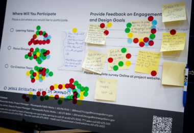 Comments left behind on feedback boards at an event held by the City of Minneapolis "38th and Chicago Re-envisioned".