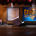 Knocked over propane tank container from a car smashing into the Cup Foods building.