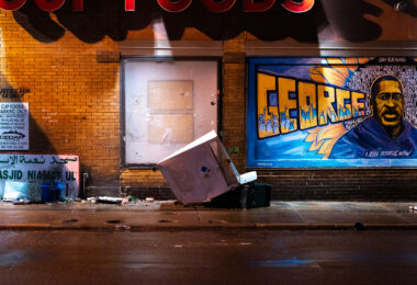Knocked over propane tank container from a car smashing into the Cup Foods building.