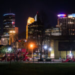 Downtown Minneapolis as seen from Franklin Steele Square park in South Minneapolis.